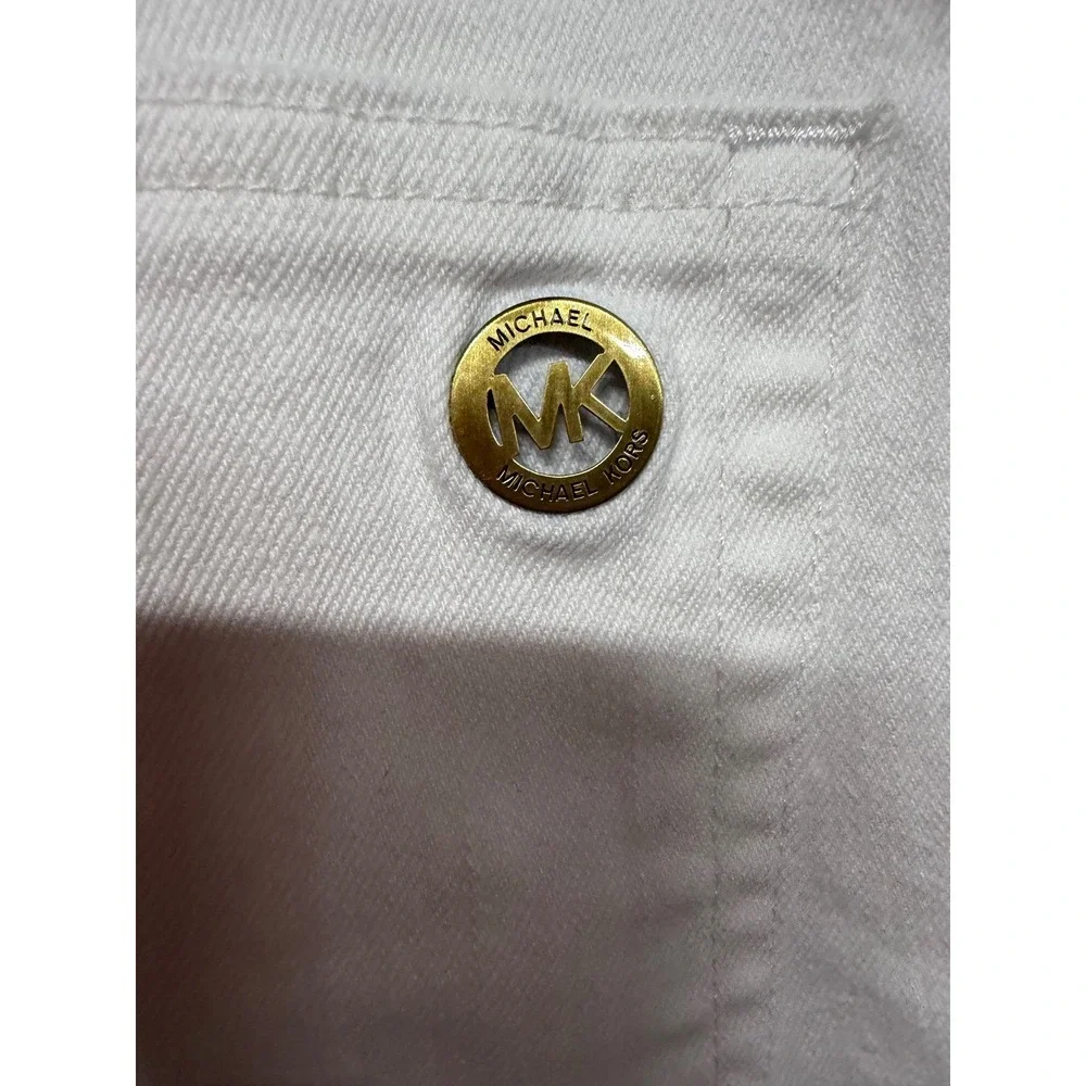Michael Kors White Cropped Jeans Women's Size 14 NWT High Rise Denim Logo Button